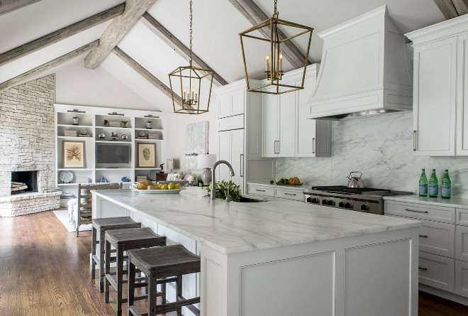 Remodeled White Kitchen With Vaulted Ceiling Beams Home Bunch