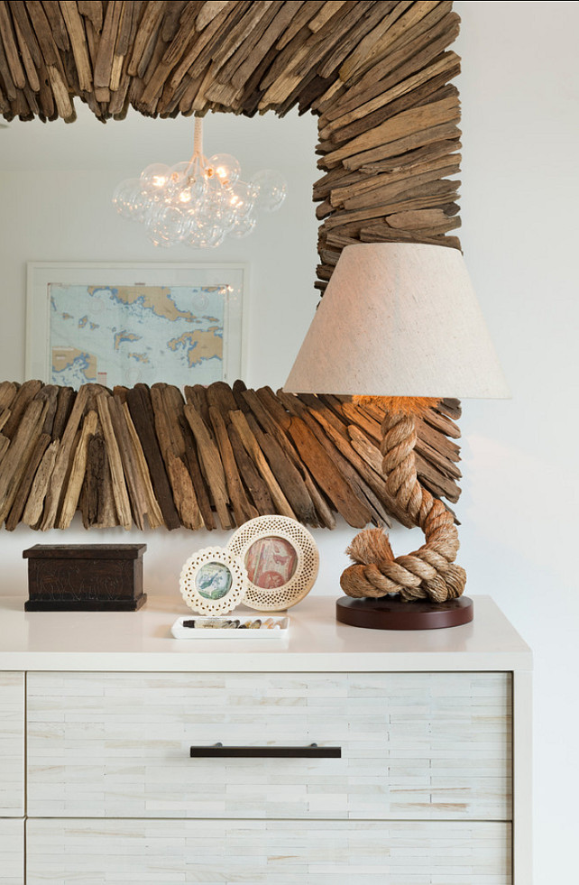 Bedroom Decor Ideas. Bedroom with coastal decor. The driftwood mirrors is The Beachhead Mirror by Currey & Co. #CoastalDecor #Mirror #HomeDecor