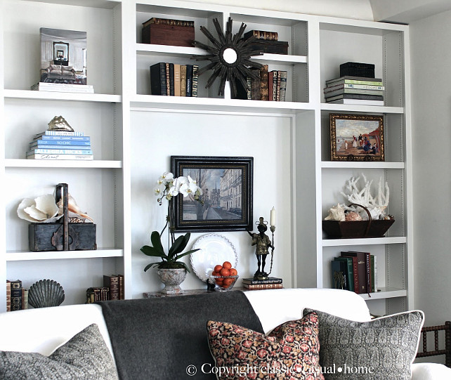 Bookcase Decor Ideas. Stylish Bookcase decorating ideas. #DecorIdeas #HomeDecorIdeas #Bookcases #BookshelvesDecor Designed by Chez Vous Home Interiors.