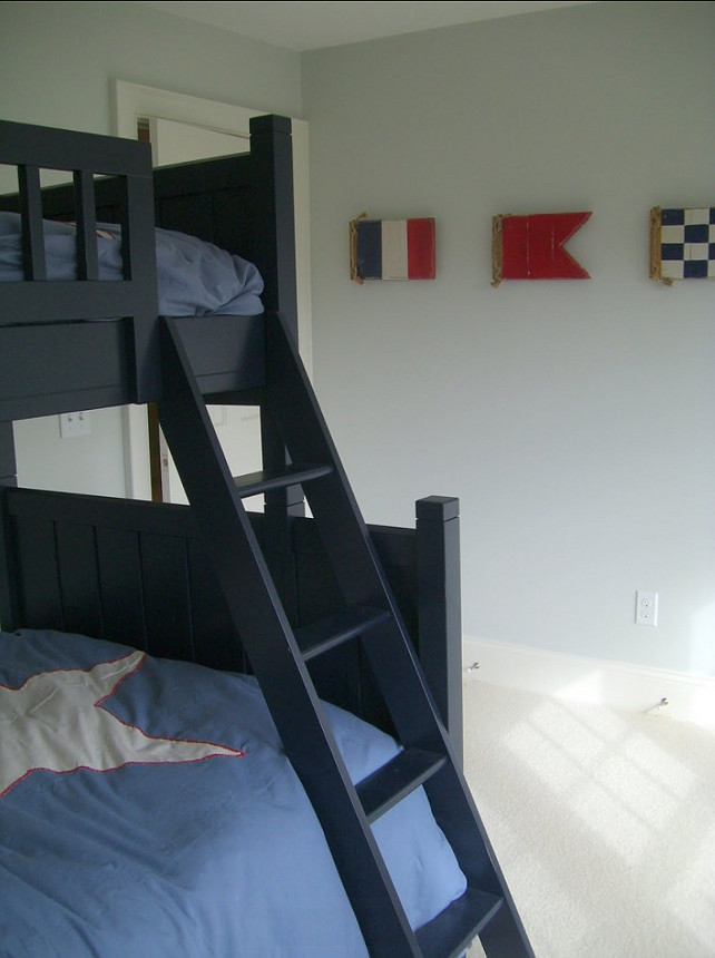 Bunk Bedroom. Coastal Bunk Bedroom. Nautical flag artwork are from "Cottage Home Furniture". #Bunkbedroom #CoastalBedroom