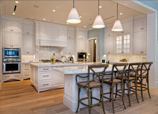 Kitchen. Coastal Kitchen. Kitchen Ideas. White coastal kitchen with marble.