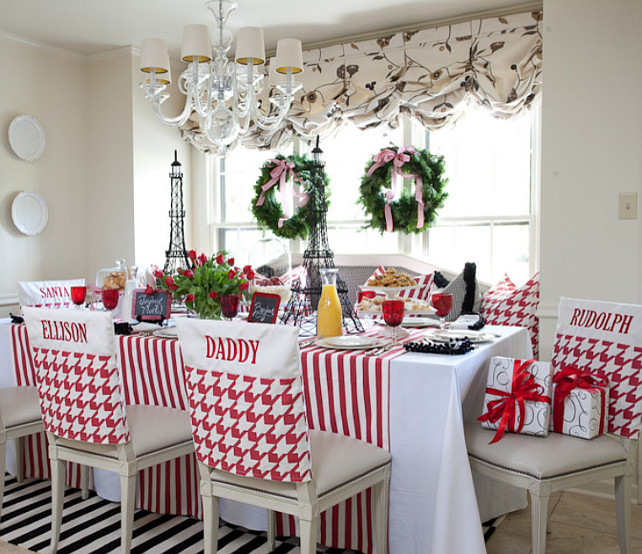 Casual Christmas Dining Room Decor #ChristmasDecor Tobi Fairley Interior Design.