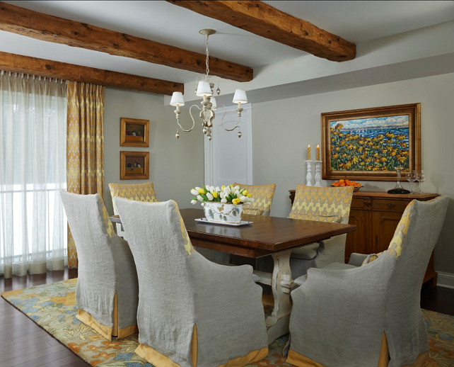 Dining Room. Dining Ideas. Gray Dining Room with hints of yellow decor. #DiningRoom #GrayDiningRoom Designed by Cottage Company Interiors.