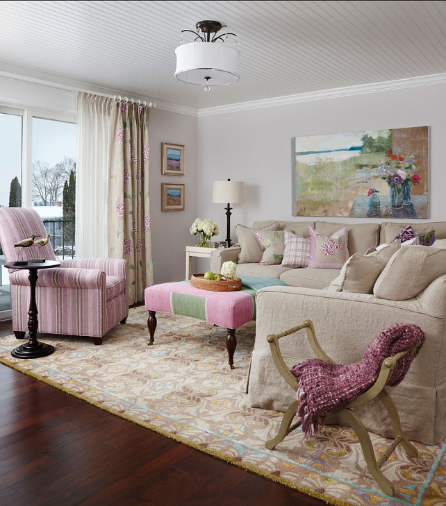 Feminine Decor Ideas. Living Room with feminine decor. Feminine Interiors. Feminine Color Palette. #FeminineInteriors #FeminineDecor #ColorPalette Designed by Cottage Company Interiors.