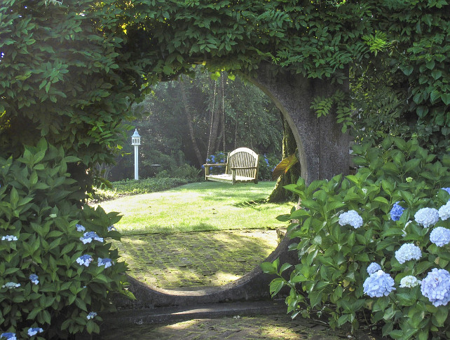 Garden Design Ideas. Classic garden with Blue Hydrangeas. #BlueHydrangea #Garden #Gardening