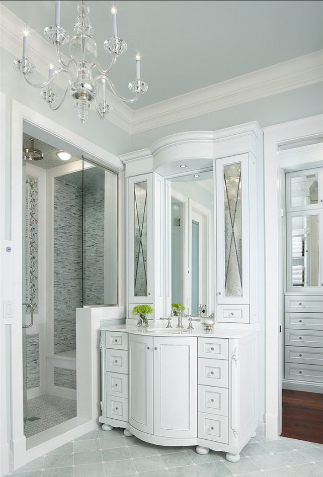 Bathroom. Classic Bathroom design. The light fixture is from 'Visual Comfort'. #Bathroom #BathroomDesignIdeas