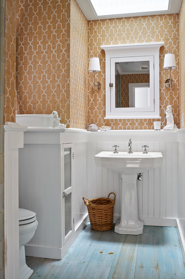 Bathroom with Grasscloth wallpaper. #GrassclothWallpaper