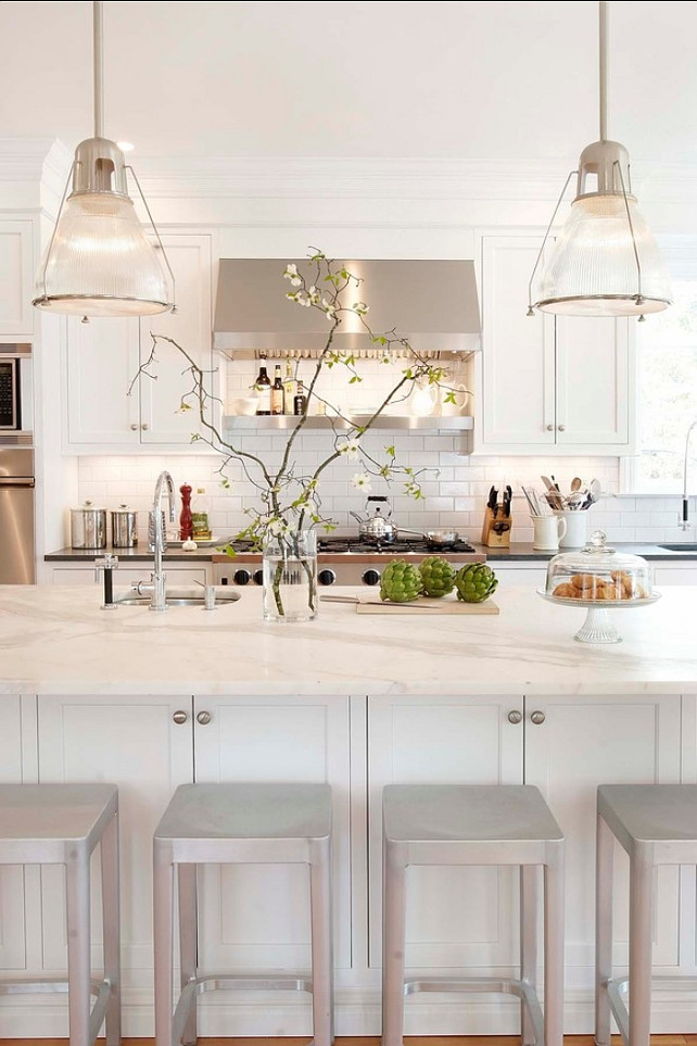 White Kitchen. Kitchen Cabinet Paint Color: Sherwin-Williams Pure White SW 7005 Classic White Kitchen Design. White Kitchen 
