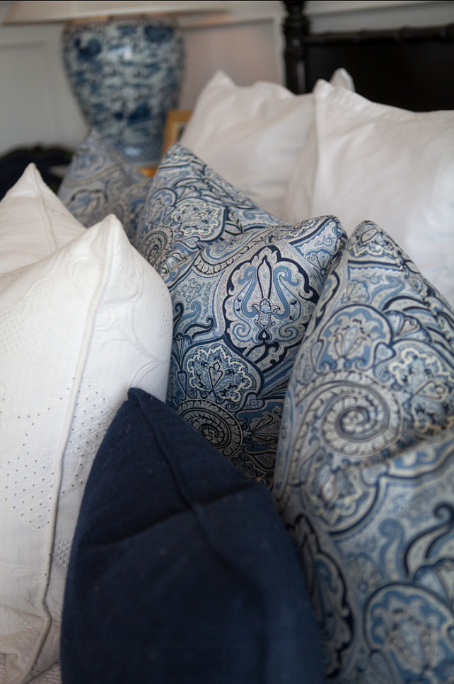 Pillow Fabric Ideas. Blue and white pillow fabrics. #Pillow #Fabrics