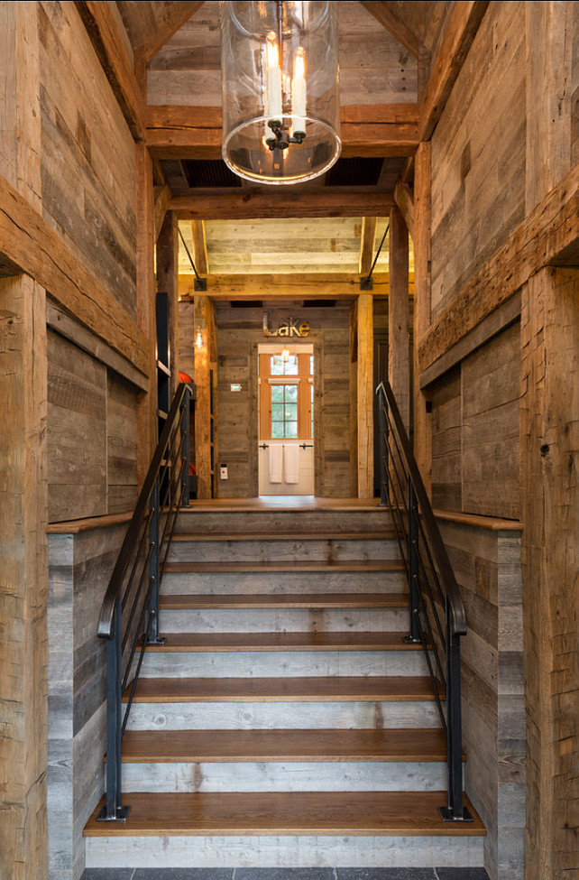 Rustic Entryway. Rustic entryway with reclaimed wood floors and panelling. Rustic Interiors.