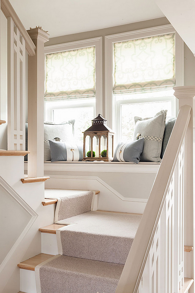 Staircase with window-seat. Great ideas for staircase with window-seat. #Staircase #WindowSeat #WindowSeatDecor