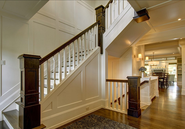 Stairwell Ideas. Stairwell Design. Beautiful entryway with stairwell and classic millwork. #Stairwell #Entryway #Foyer
