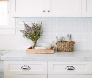 Inspiring White Kitchen with Light Blue Island - Home Bunch Interior ...