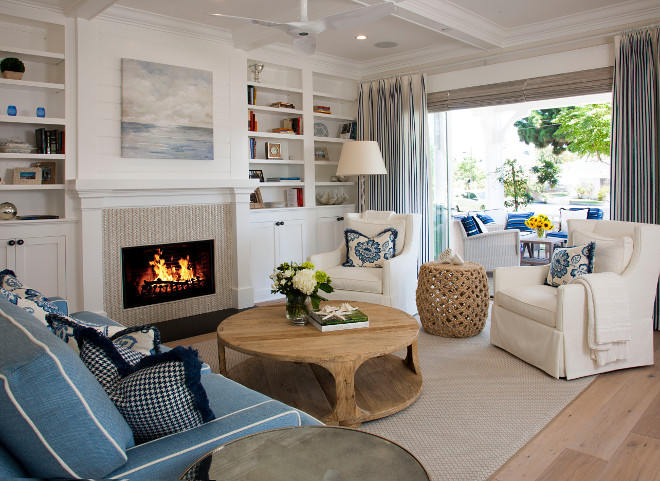 coastal living room with fireplace