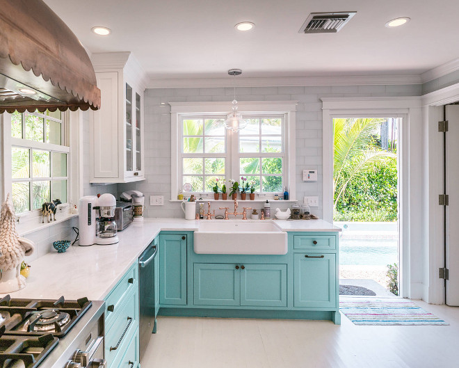 Custom Kitchen with Turquoise Cabinets - Home Bunch Interior Design Ideas