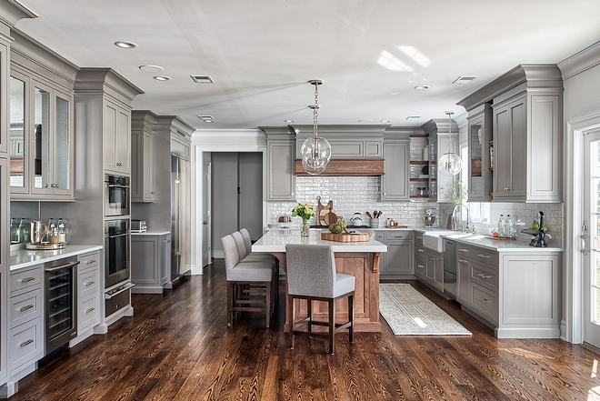 grey and 0ak kitchen design
