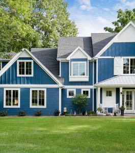 Modern Farmhouse with Blue Exterior - Home Bunch Interior Design Ideas