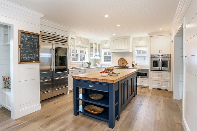 kitchen design with blue island