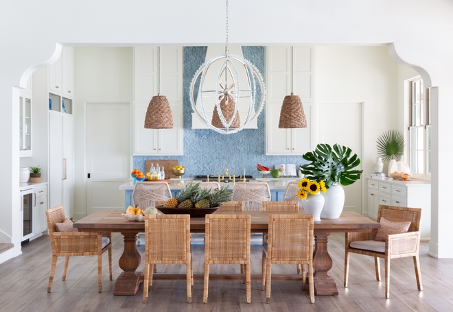 Coastal White Kitchen with Turquoise Island - Home Bunch Interior