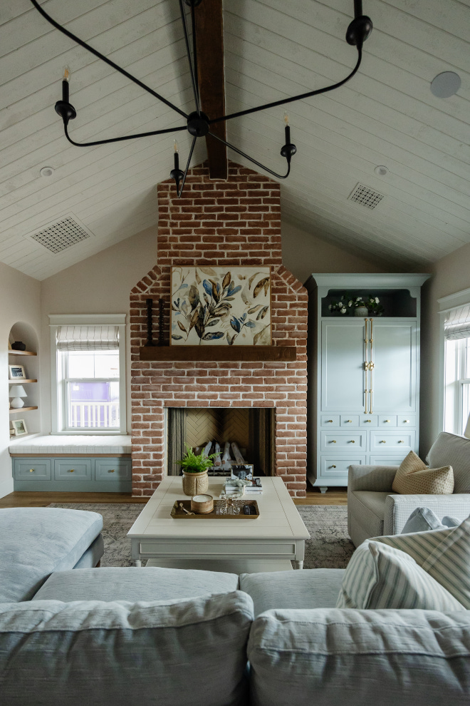 Brick fireplace surrounded by built in hutch and window seat Brick fireplace surrounded by built in hutch and window seat Brick fireplace surrounded by built in hutch and window seat #Brickfireplace #hutch #windowseat