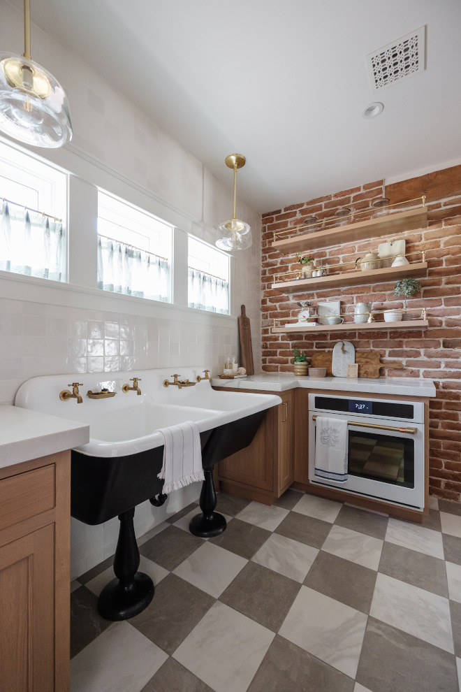 Pantry with restored vintage cast iron sink and brick accent wall Pantry with restored vintage cast iron sink and brick accent wall Pantry with restored vintage cast iron sink and brick accent wall #Pantry #restored #sink #vintagesink #castironsink #brick #accentwall