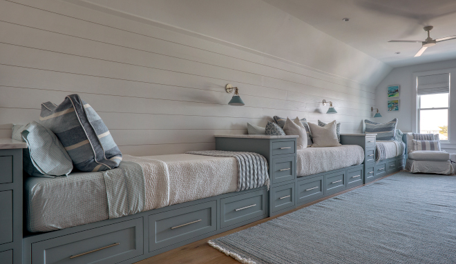 built-in beds in a row with built-in nightstands between each bed built-in beds in a row with built-in nightstands between each bed built-in beds in a row with built-in nightstands between each bed #builtinbed #builtinnightstands