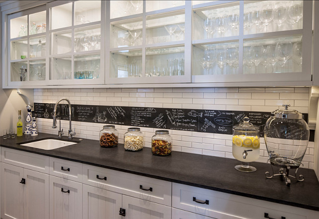 Backsplash. Kitchen backsplash. In this kitchen, the backsplah is slate and white subway tiles. #Backsplash #Kitchen