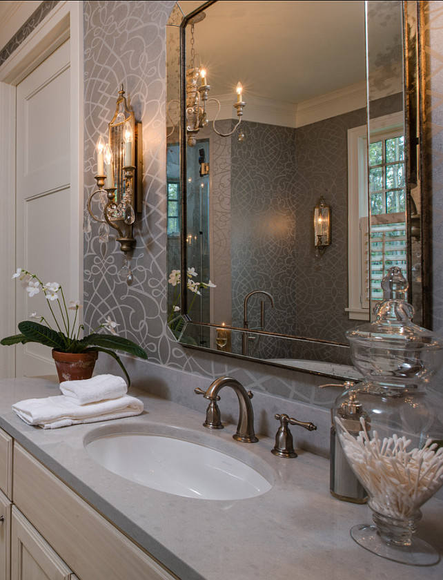 Bathroom Decor. Bathroom Decor Ideas. The mirror is from Currey & Company. #Bathroom #BathroomDecor #BathroomIdeas