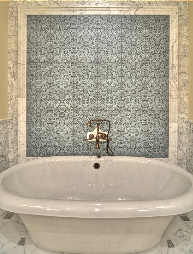 Bathroom Design. Gorgeous bathroom with wallpaper. #Bathroom #BathroomDecor