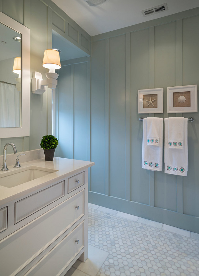 Bathroom Ideas. Bathroom Design Ideas. Bathroom with batten Board wainscoting. #Bathroom #BattenBoard #BattenBoardWainscoting