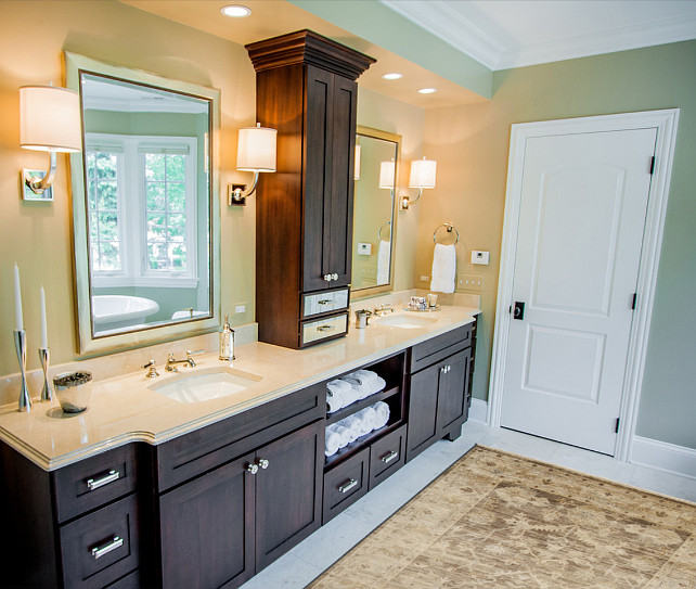 Bathroom. Bathroom Design. Master Bathroom Design Ideas. Beautiful Master Bathroom with custom double vanity and custom mirrors. Mirrors were made through Roma Moulding. #Bathroom #BathroomDesign #BathroomIdeas #MasterBathroomDesign 