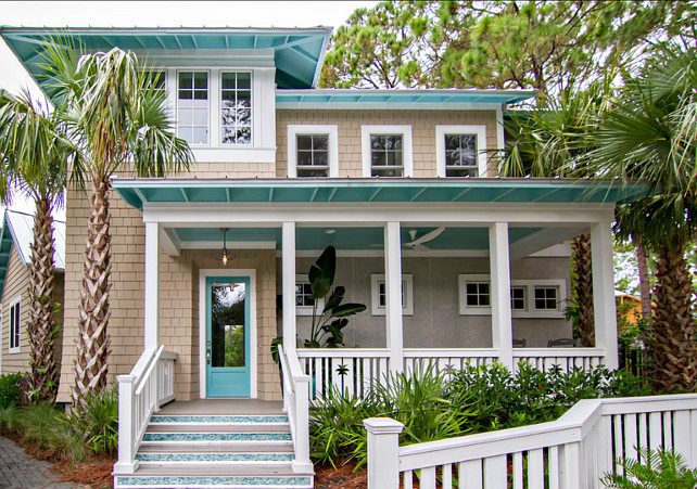 Beach House Design Ideas. Great Beach house and coastal interiors. Front Door is Reflecting Pool SW6486. #BeachHouse #CoastalHomes