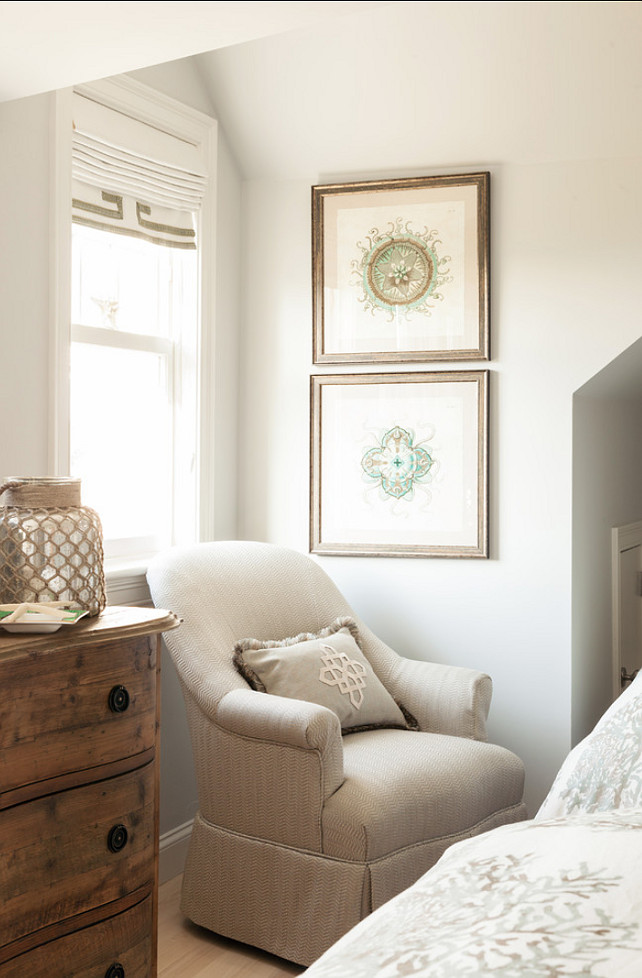 Bedroom Sitting Area. Charming Bedroom Sitting Area with upholstered chair and neutral decor. You don't need much space to have a charming sitting area, you just need the right chair! #Bedroom #BedroomSittingArea #SittingArea