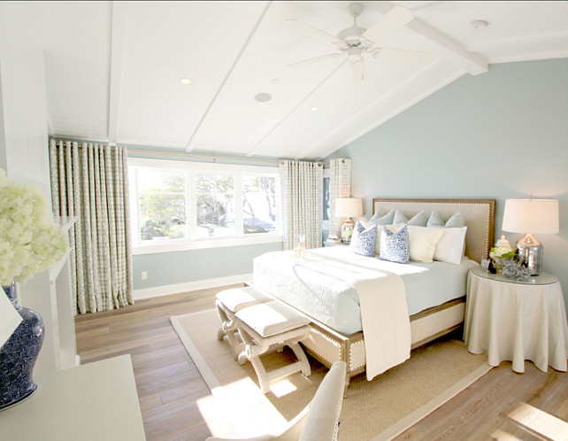 Bedroom. Seafoam Bedroom. Bedroom with seafoam paint color and neutral decor. #Bedroom #SeafoamPaintColor Nagwa Seif Interior Design.