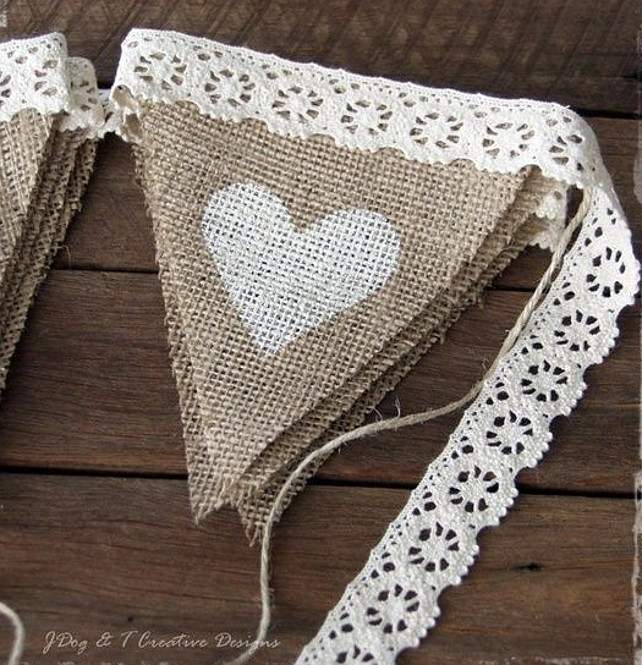 Bularp Ideas. Burlap hessian crochet lace bunting country vintage shabby wedding decorations. #Bunting #Bularp #WeddingDecorationIdeas