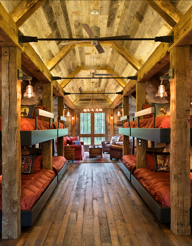 Bunk Room. Rustic Bunk room with plenty of space for family and guests. #BunkRoom #BunkRoomDesign