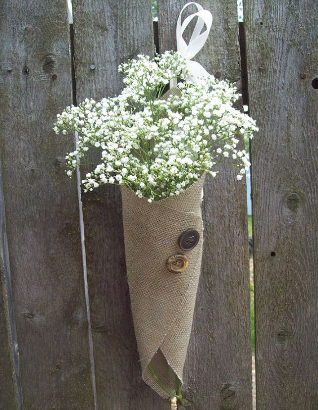 Burlap DIY Ideas. Burlap. Burlap Pew Cones for flowers Rustic by BurlapElegance. #Burlap