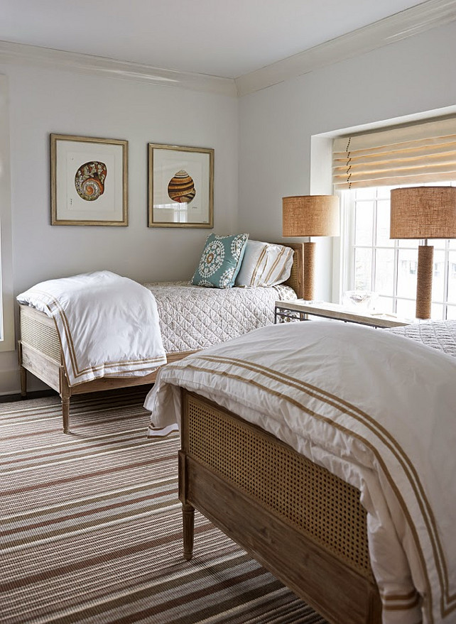 Coastal Bedroom Decor. Subtle coastal bedroom decor. #Bedroom #CoastalBedroom #CoastalDecor Designed by Lillian August. Via House of Turquoise.