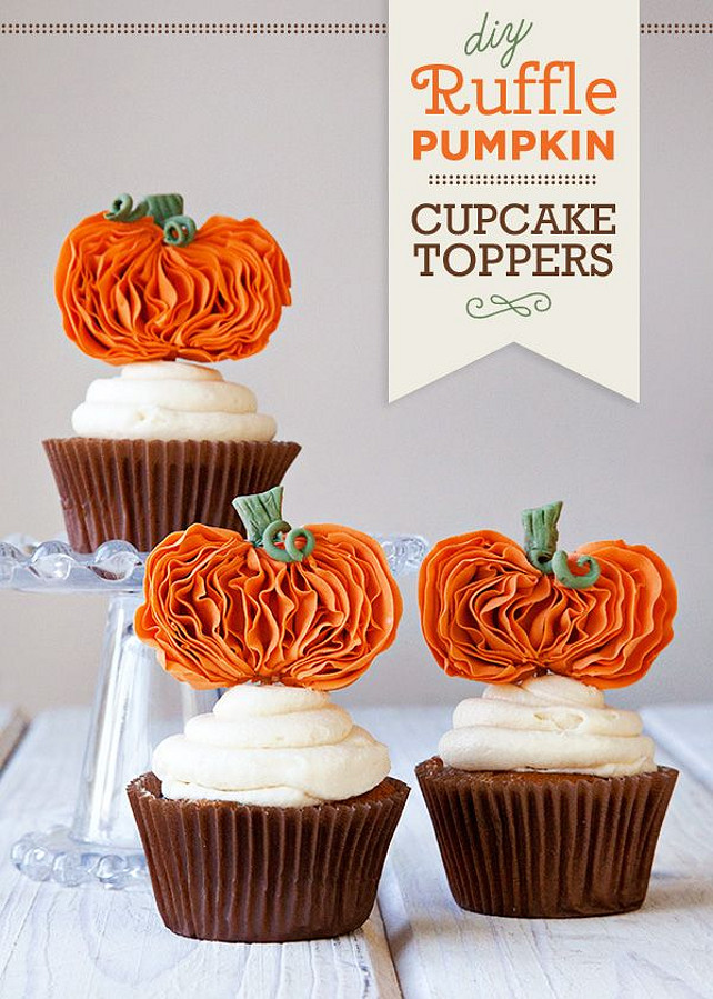 DIY Thanksgiving Decor Ideas. DIY Ruffle Pumpkin Cupcake Toppers. #DIYThanksgivingDecor Via Hostess with the Mostess.