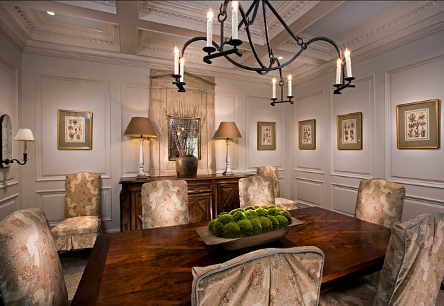 Dining Room. Traditional Dining Room Ideas. Traditional Dining Room with coffered ceiling and floor to ceiling wainscotting. #DiningRoom #DiningRoomDesign #DiningRooLayout #FurnitureLayout