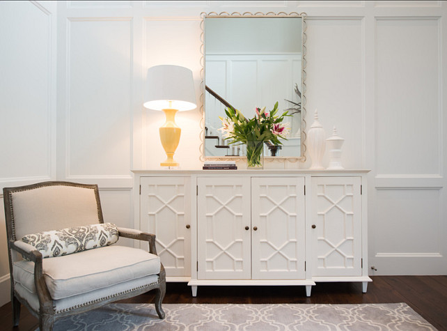 Entry. Entryway Ideas. Entryway Design Ideas. Classic, entryway with paneled walls. Crisp white wall color. Designed by Studio M Interiors. #Entry #Entryway #EntrywayDesign #EntrywayDecor #EntrywayDesign
