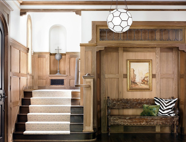 Entryway Design. Transitional Entryway Design. Staircase Carpet Runner is is Ember Ring in color Arctic Waters by Rosecore. Designed by Brian Watford ID. #Entryway #EntrywayDesign #TransitionalInteriors