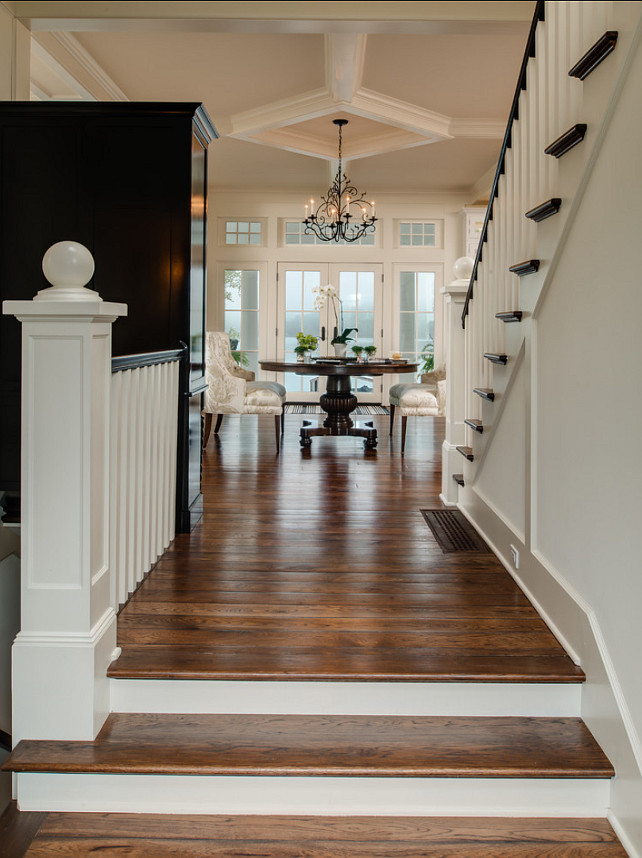 Entryway. Entryway Ideas. Traditiona Entryway Design with hardwood floors and millwork. Hardwood flooring is Hickory with "Antique Walnut" stain. #Entryway #EntrywayDesign #EntrywayIdeas #TraditionalInteriors
