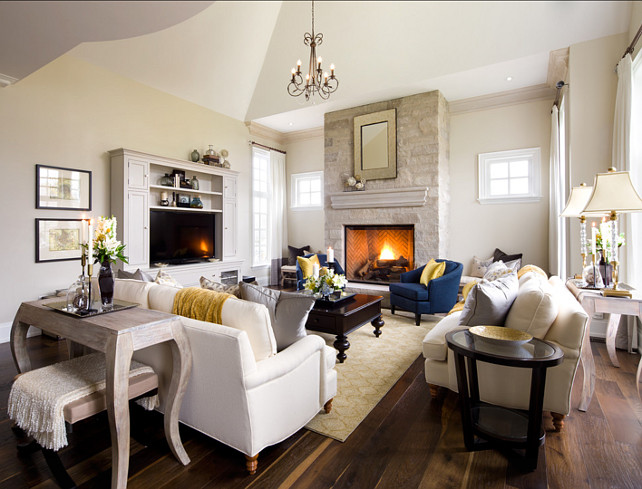 Family Room. Family Room Design. Great family room furniture layout and color palette. Designed by Jane Lockhart.