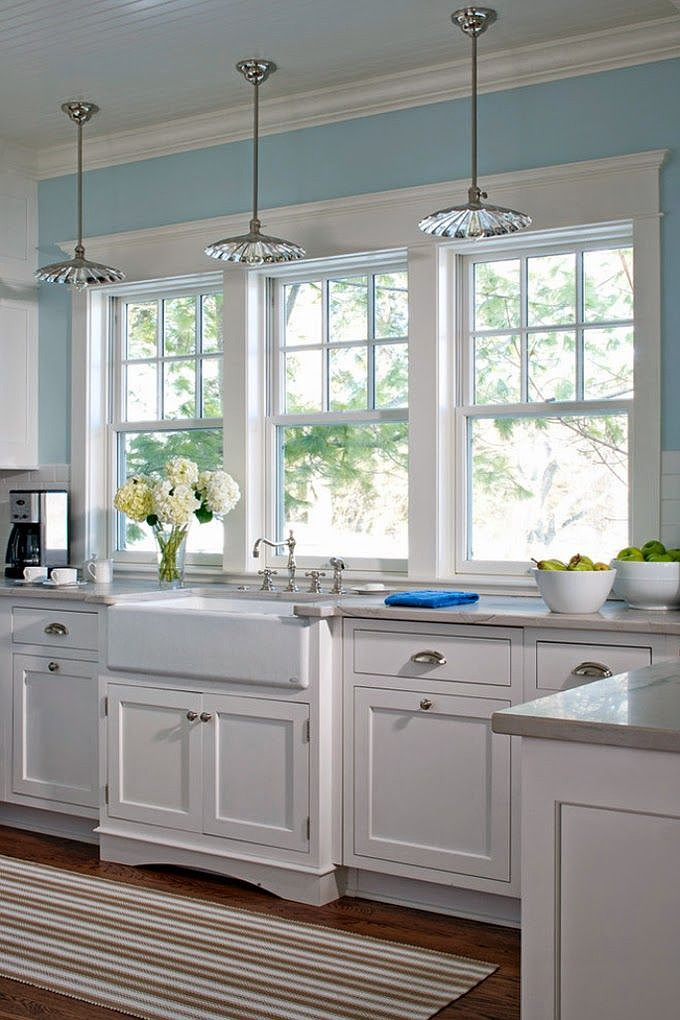 Coastal White Kitchen with Turquoise Island - Home Bunch Interior