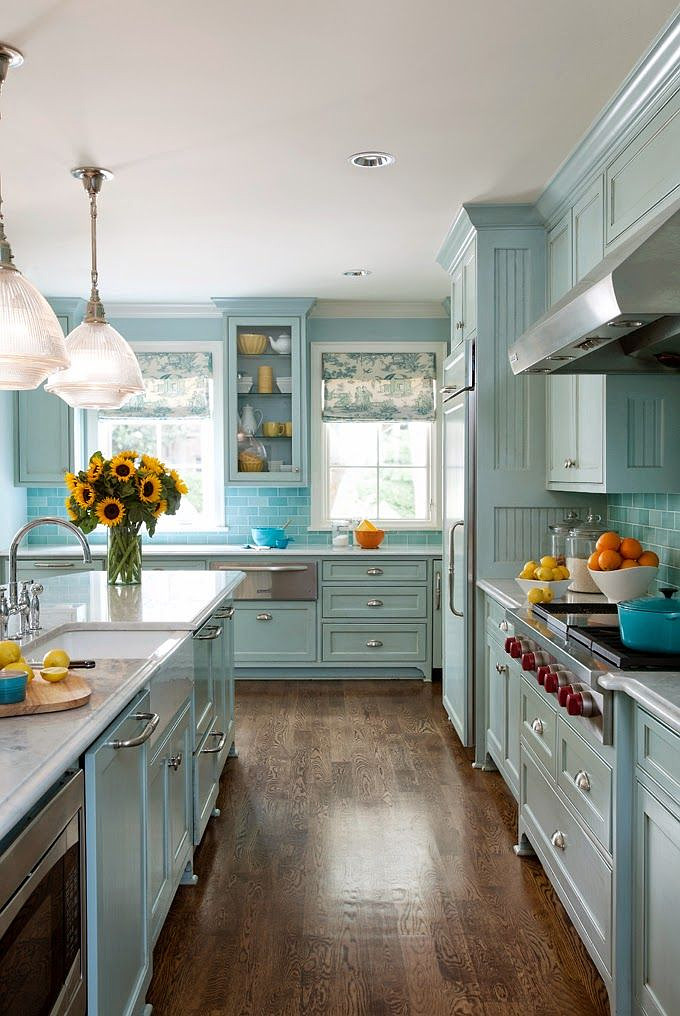 Custom Kitchen with Turquoise Cabinets - Home Bunch Interior Design Ideas