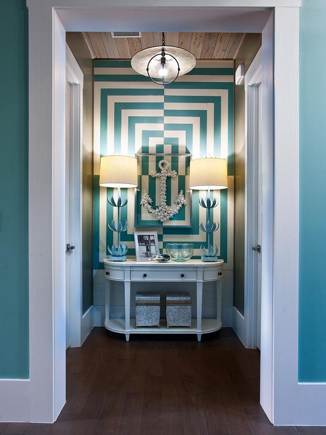 Foyer. Coastal Foyer Ideas. Gorgeous turquoise coastal foyer. #Foyer #FoyerDesign #CoastalInteriors #TurquoiseInteriors