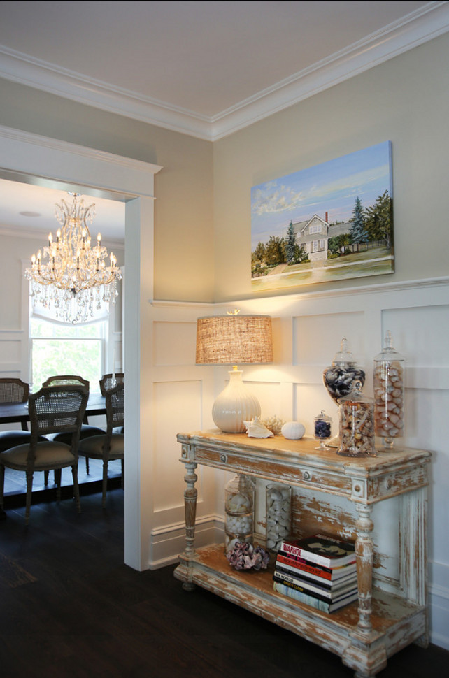 Foyer. Foyer with coastal decor, distressed console table and neutral color palette. #Foyer #FoyerDecor #FoyerIdeas