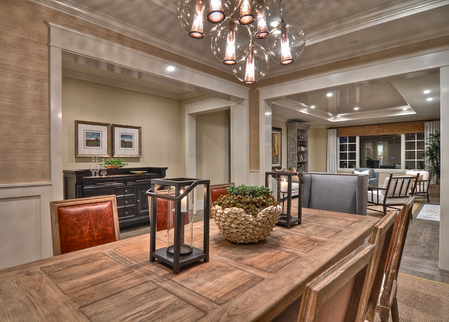 Grasscloth Wallpaper Ideas. The grasscloth wallpaper brings warmth to this dining room. This is a Phillip Jeffries grasscloth wall covering. #Wallpaper #Grasscloth