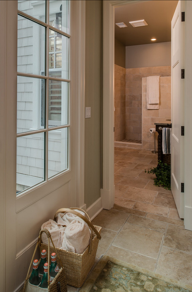 Interiors. Interior Design Ideas. A convenient bathroom by the mudroom comes handy in this house. #InteriorDesignIdeas #Interiors